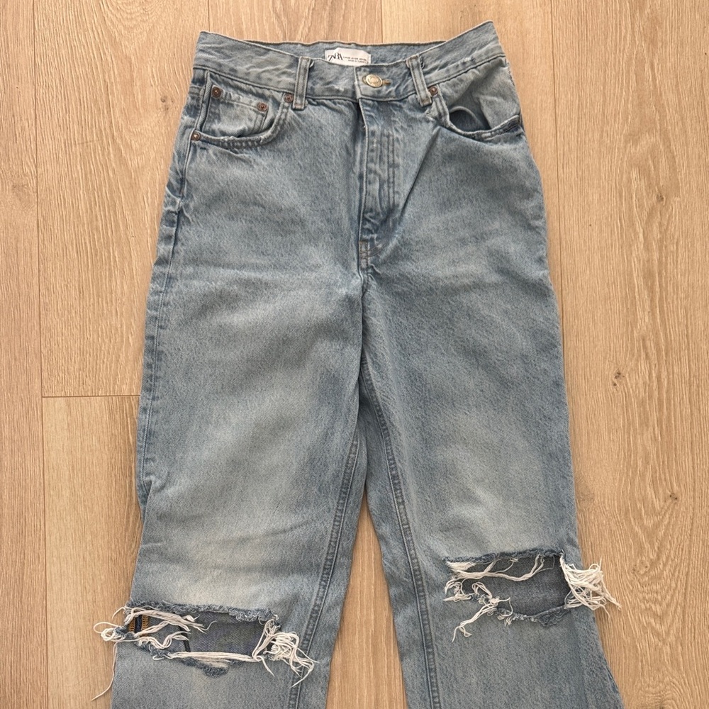 Zara Wide leg Distressed Blue Women's Jeans
